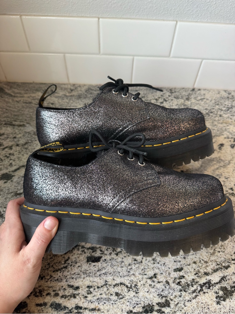 Dr. Martens 1461 Faux Fur Metallic Leather Platform Shoes. L 8. EUC. - Picture 5 of 8